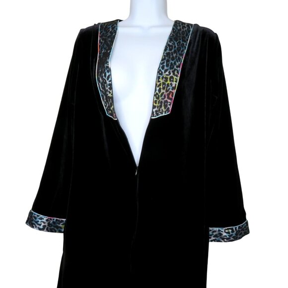 Vintage Oscar De La Renta Pink Label Black Velvet Tunic Top Leopard Print Trim S - Picture 10 of 11